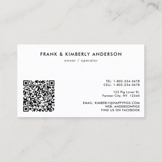 Varkensvrije Varkensvarkens QR-code Visitekaartje (Achterkant)