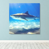 Varkenszwemmen Blauwe Oceaan Water Canvas Afdruk (Insitu (Houten vloer))