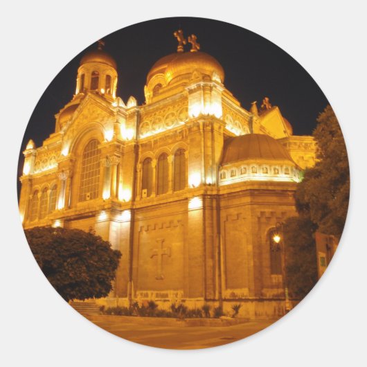 Varna Kathedraal 's Nachts Ronde Sticker (Voorkant)