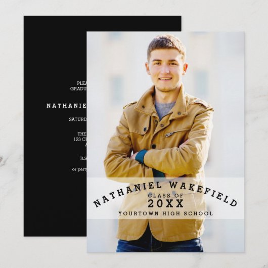 Varsity Afstudeerder | Zwarte tekst Fotogradatie P Kaart (Voorkant / Achterkant)