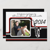 Varsity Band Saxofoon Afstuderen Foto Rood Kaart (Voorkant / Achterkant)