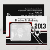 Varsity Band Trombone Afstuderen Foto Rood Kaart (Voorkant / Achterkant)