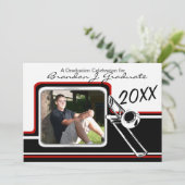 Varsity Band Trombone Afstuderen Foto Rood Kaart (Staand voorkant)