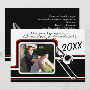 Varsity Band Trombone Afstuderen Foto Rood Kaart