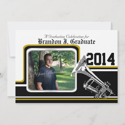 Varsity Band Trompet Afstuderen Foto Goud Kaart (Voorkant)