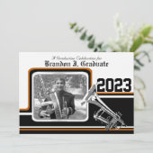 Varsity Band Trumpet Afstuderen Foto Oranje Kaart (Staand voorkant)