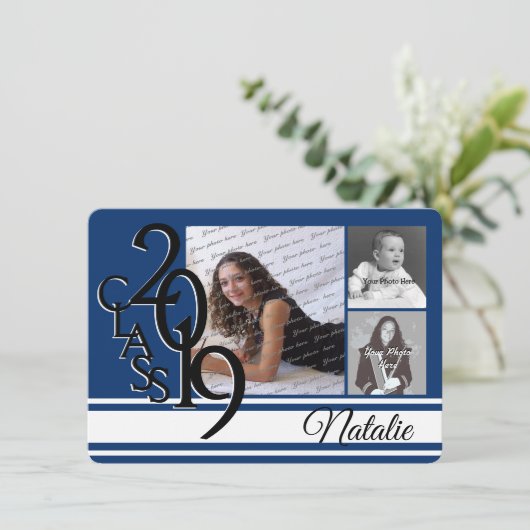 Varsity Blue 2019 Afstuderen Tri Foto Kaart (Staand voorkant)