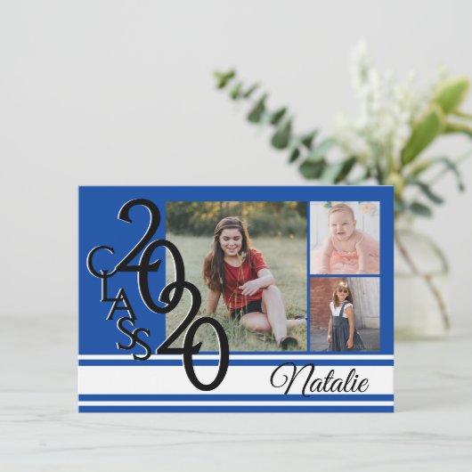 Varsity Blue 2020 Afstuderen Tri Foto Kaart (Staand voorkant)
