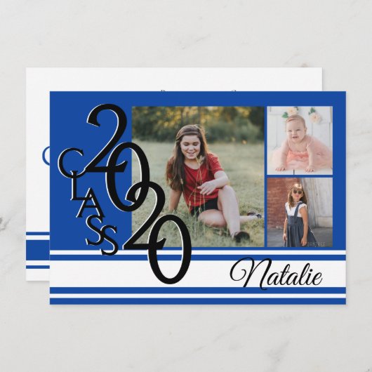 Varsity Blue 2020 Afstuderen Tri Foto Kaart (Voorkant / Achterkant)