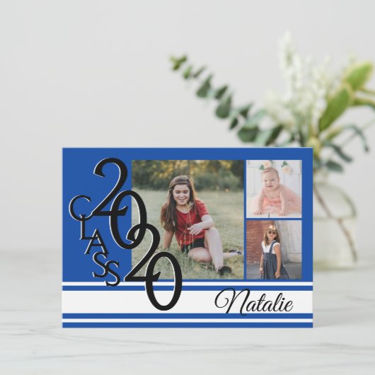 Varsity Blue 2020 Afstuderen Tri Foto Kaart (Staand voorkant)