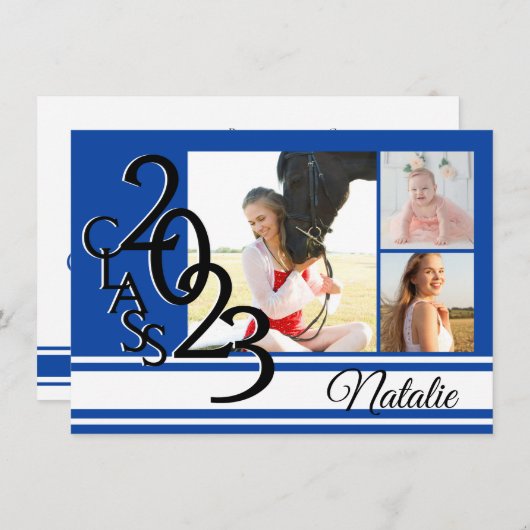 Varsity Blue 2023 Afstuderen Tri Foto Kaart (Voorkant / Achterkant)
