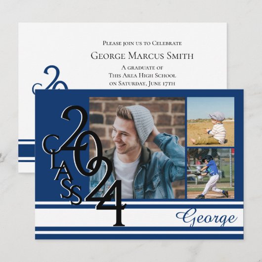 Varsity Blue 2024 Afstuderen Tri Foto Kaart (Voorkant / Achterkant)