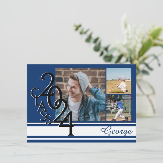 Varsity Blue 2024 Afstuderen Tri Foto Kaart (Staand voorkant)