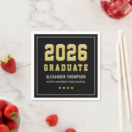 Varsity Goud Zwart Afstudeerfeest 2026 Servet