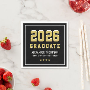 Varsity Goud Zwart Afstudeerfeest 2026 Servet