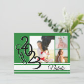 Varsity Green 2023 Afstuderen Tri Fotouitnodiging Kaart (Staand voorkant)