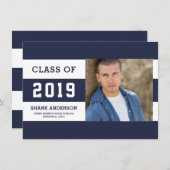 Varsity Lettering Stripes Afstudeerder Foto Aankon Aankondiging (Voorkant / Achterkant)