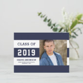 Varsity Lettering Stripes Afstudeerder Foto Aankon Aankondiging (Staand voorkant)