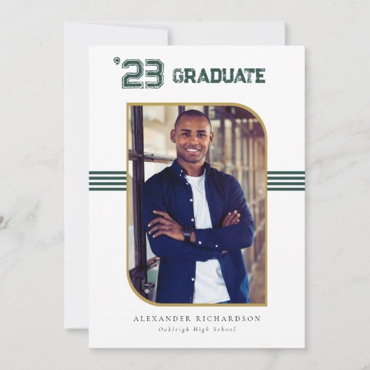 Varsity Letterman | Foto van Green & Gold Afstuder Aankondiging (Voorkant)