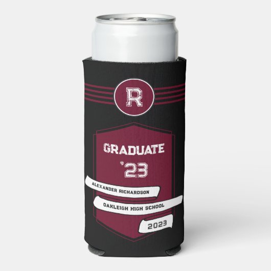 Varsity Letterman | Monogram Afstuderen Burgundy Seltzer Blikjeskoeler (Seltzer Achterkant)