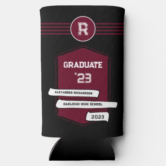 Varsity Letterman | Monogram Afstuderen Burgundy Seltzer Blikjeskoeler (Achterkant)