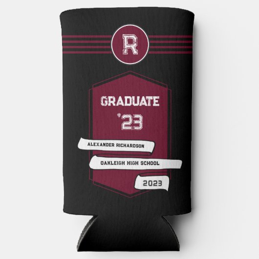 Varsity Letterman | Monogram Afstuderen Burgundy Seltzer Blikjeskoeler (Voorkant)