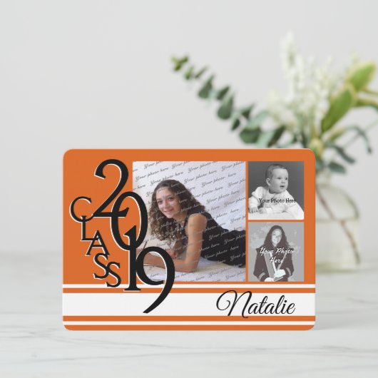 Varsity Orange 2019 Afstudeerdriehoekfoto Kaart (Staand voorkant)