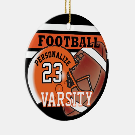 Varsity Oranje en Black Football Keramisch Ornament (Rechts)