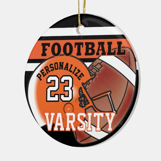 Varsity Oranje en Black Football Keramisch Ornament (Links)