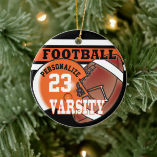 Varsity Oranje en Black Football Keramisch Ornament