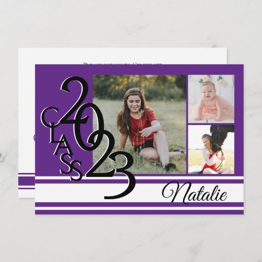 Varsity Paars 2023 Afstuderen Tri Foto Kaart (Voorkant / Achterkant)