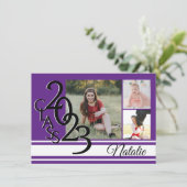 Varsity Paars 2023 Afstuderen Tri Foto Kaart (Staand voorkant)