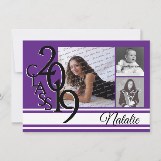 Varsity Paarse 2019 Afstuderen Drie Foto Kaart (Voorkant)