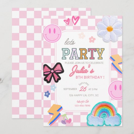 Varsity Patch laat verjaardagsuitnodiging toe Kaart (Voorkant / Achterkant)