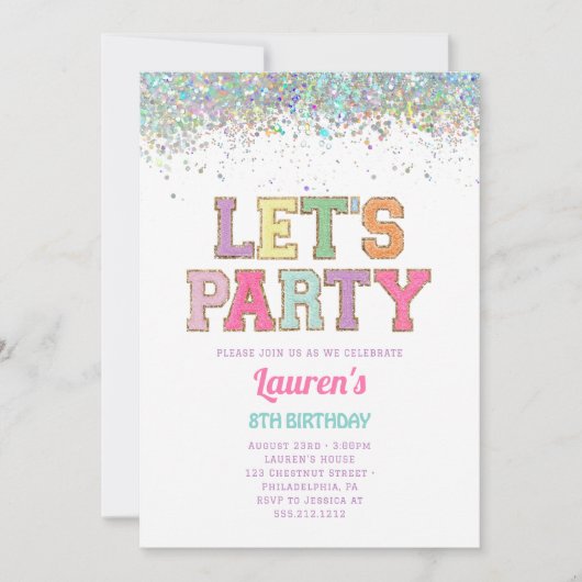 Varsity Patch Letters Verjaardagsfeest Kaart (Voorkant)