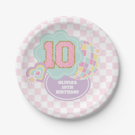 Varsity preppy pastel patch 10e verjaardag papieren bordje