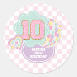 Varsity preppy pastel patch 10e verjaardag ronde sticker