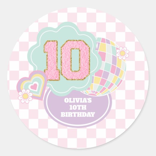 Varsity preppy pastel patch 10e verjaardag ronde sticker (Voorkant)