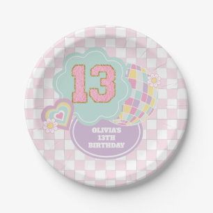 Varsity preppy pastel patch 13e verjaardag papieren bordje