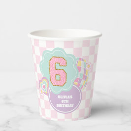 Varsity preppy pastel patch 6de verjaardag papieren bekers