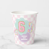 Varsity preppy pastel patch 6e verjaardag papieren bekers (Voorkant)