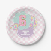 Varsity preppy pastel patch 6e verjaardag papieren bordje (Voorkant)