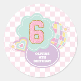 Varsity preppy pastel patch 6e verjaardag ronde sticker