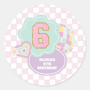 Varsity preppy pastel patch 6e verjaardag ronde sticker
