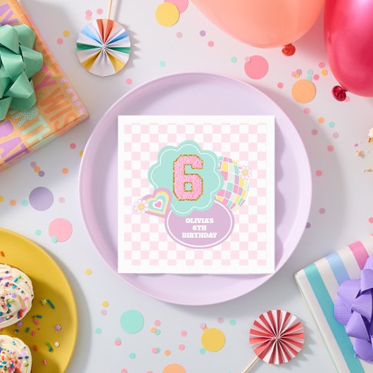 Varsity preppy pastel patch 6e verjaardag servet