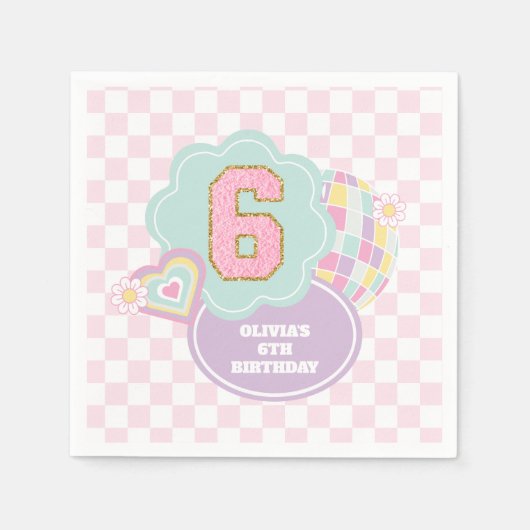 Varsity preppy pastel patch 6e verjaardag servet (Voorkant)