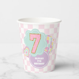 Varsity preppy pastel patch 7de verjaardag papieren bekers