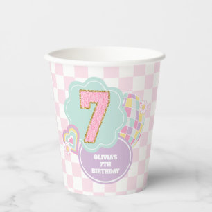 Varsity preppy pastel patch 7de verjaardag papieren bekers