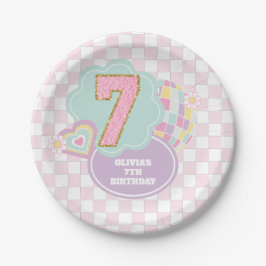 Varsity preppy pastel patch 7de verjaardag papieren bordje