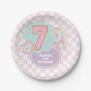 Varsity preppy pastel patch 7de verjaardag papieren bordje